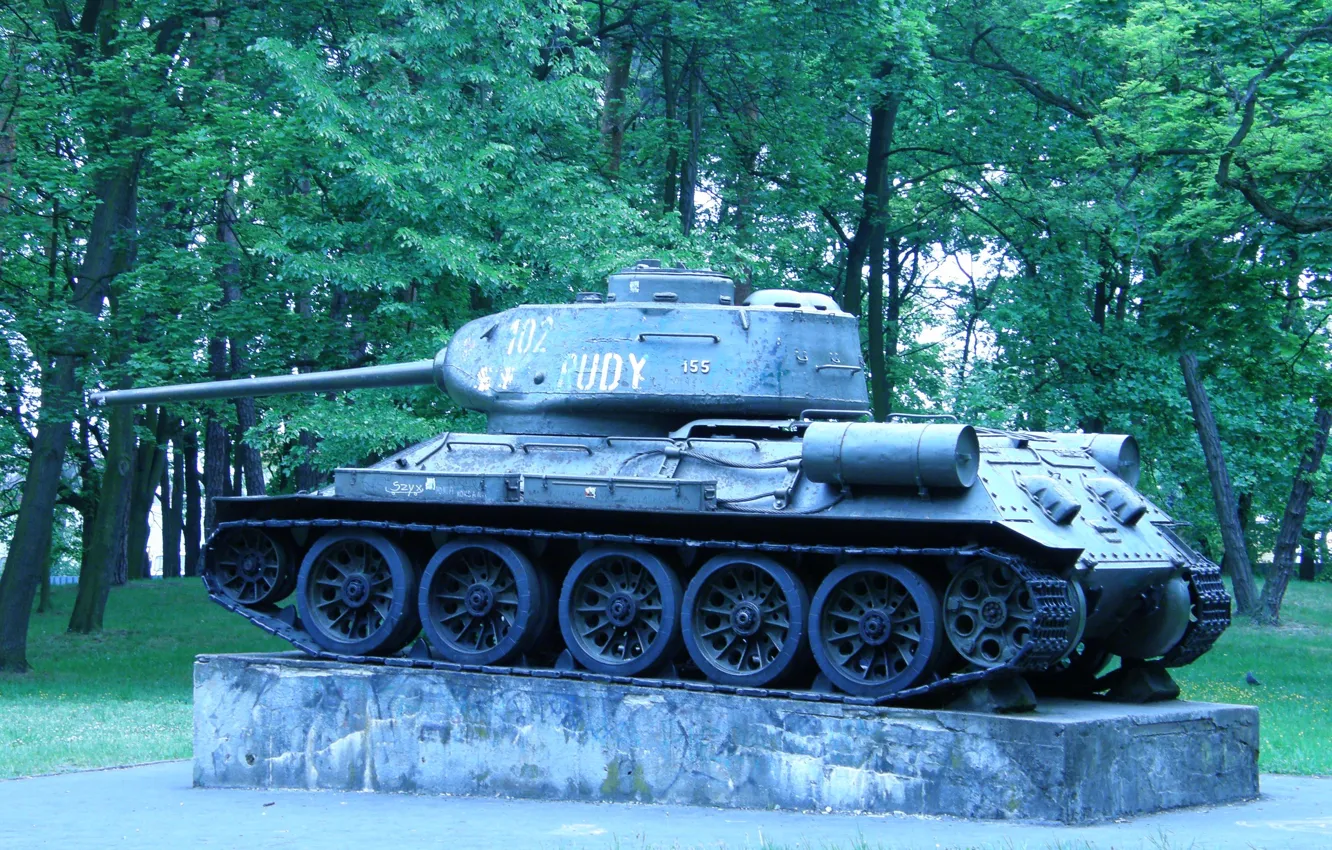 Фото обои Броня, Военный, Вторая мировая война, Боевой, Т-34-85, Памятник, Rudy, 102