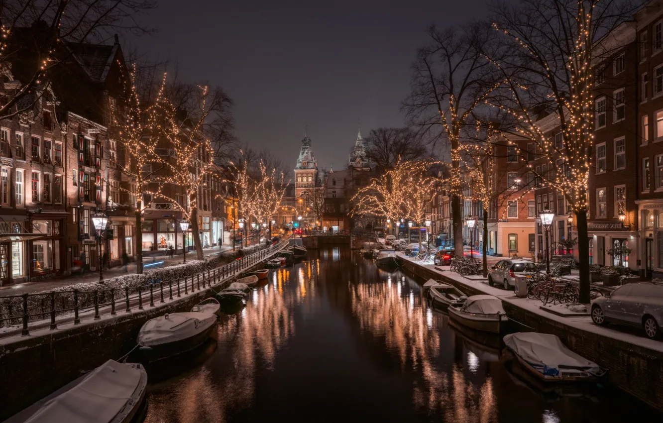 Фото обои отражение, транспорт, фонари, канал, Amsterdam - My Home