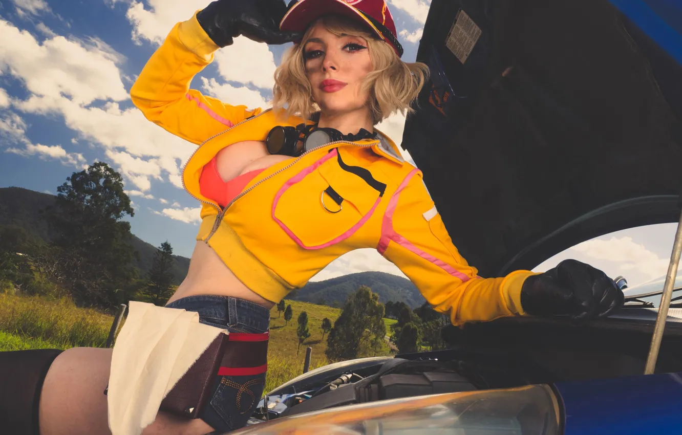 Фото обои грудь, модель, автомобиль, Katyuska Moonfox