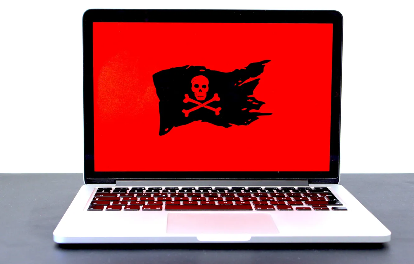 Фото обои computer, hi-tech, laptop, pirate flag
