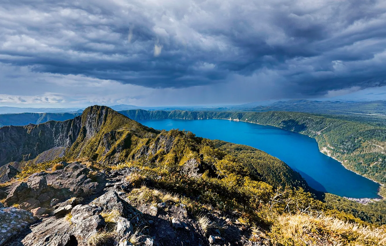 Фото обои горы, озеро, Япония, lake Mashu
