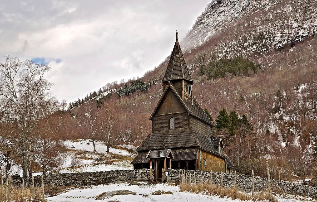 Фото обои Норвегия, церковь, деревянная