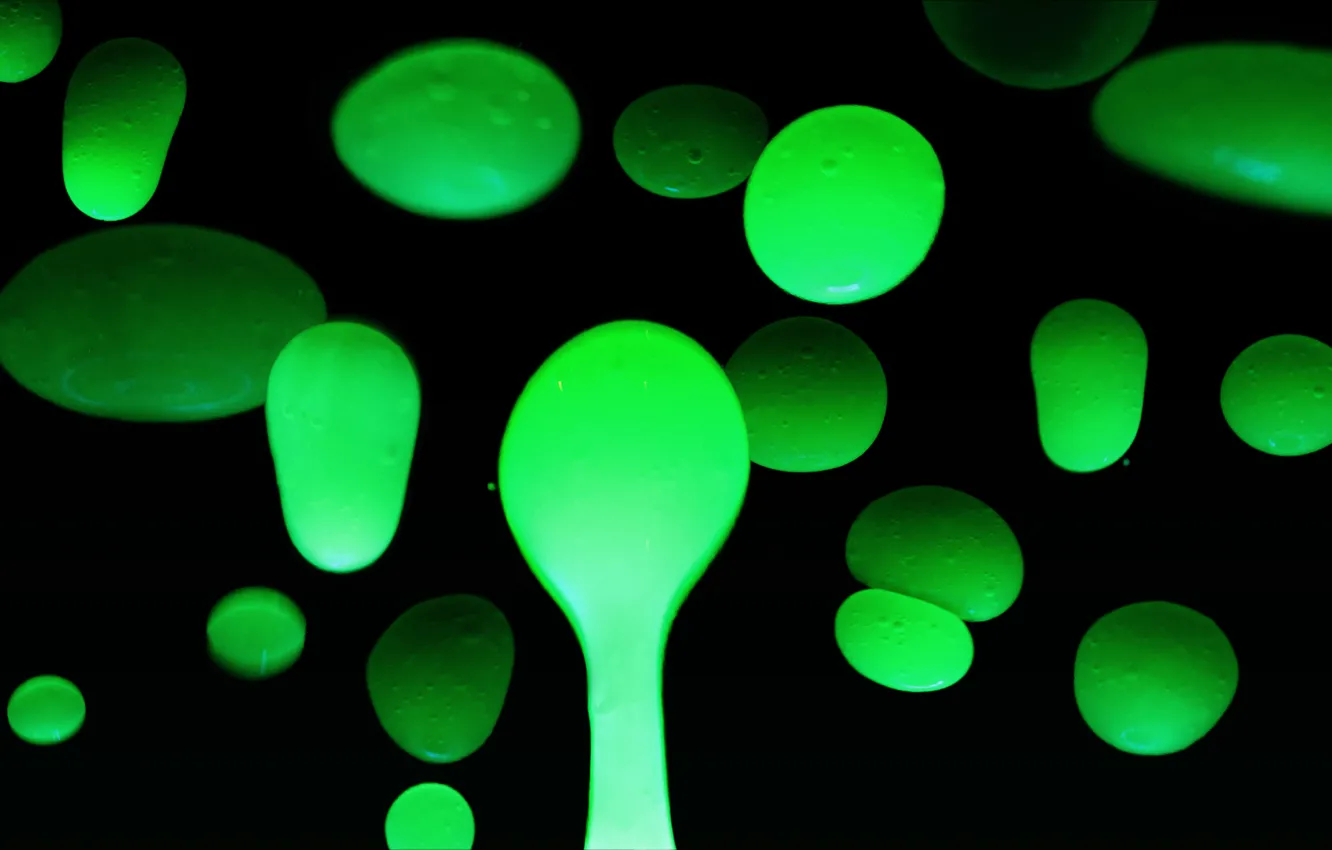 Фото обои зеленый, темнота, пузыри