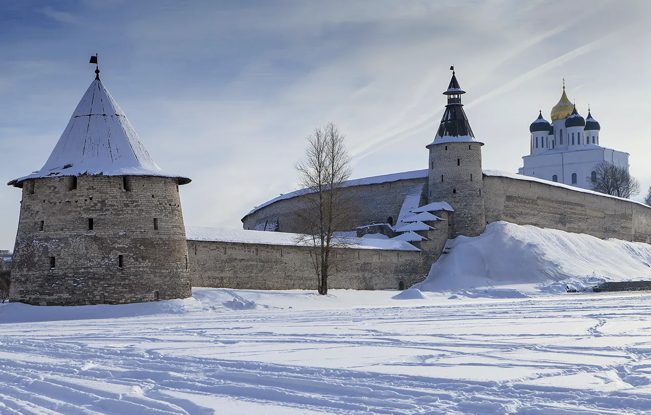 Фото обои зима, стена, собор