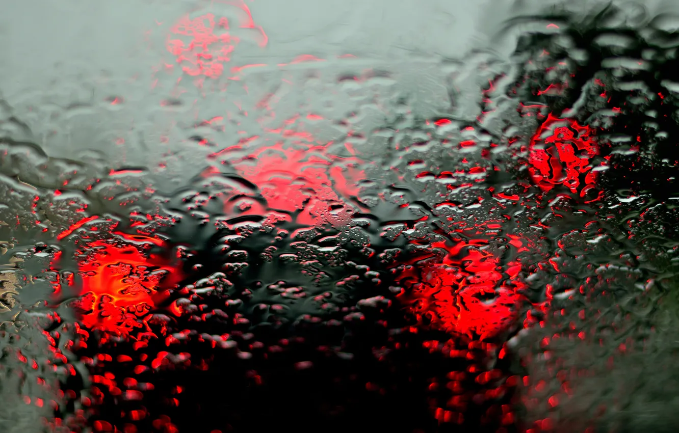 Фото обои машина, стекло, капли, дождь, фары, размытость