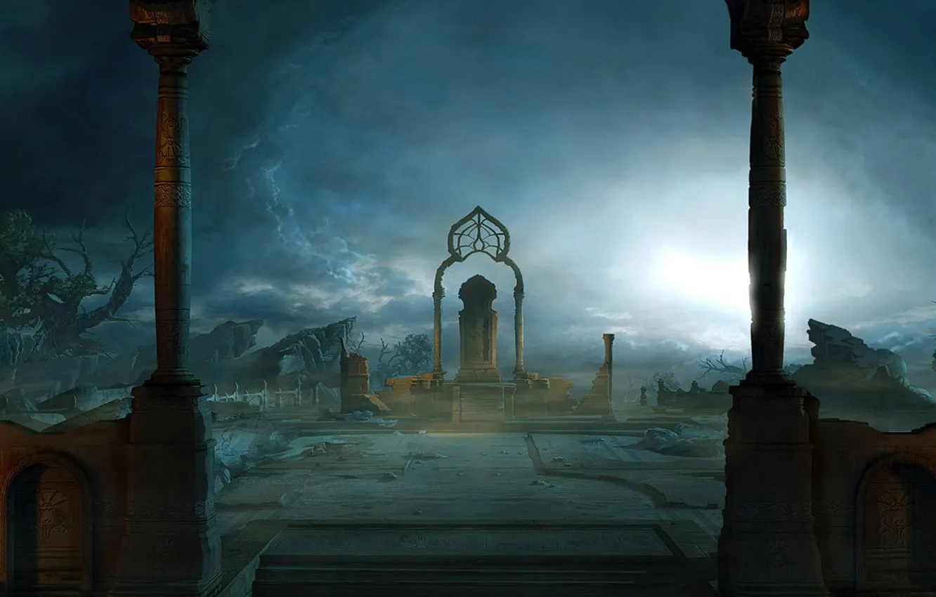 Фото обои столбы, развалины, арка