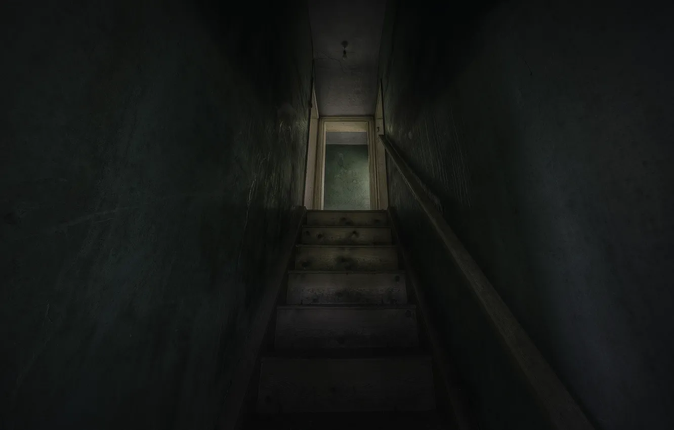 Фото обои мрак, интерьер, лестница
