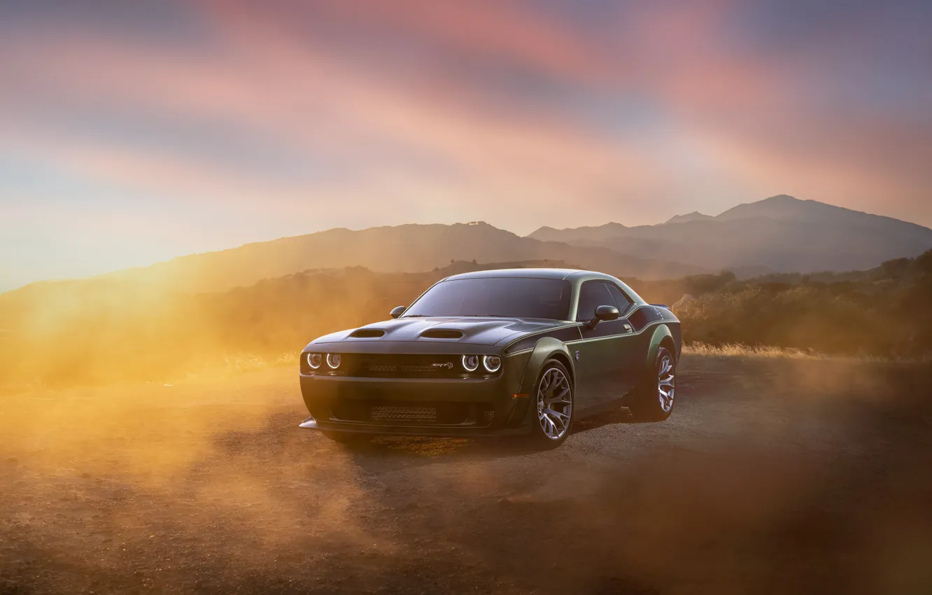 Фото обои Dodge, Challenger, muscle car, front view, Dodge Challenger SRT Hellcat