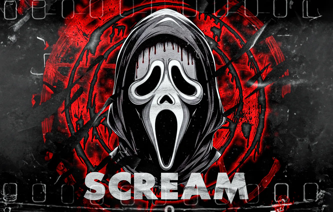 Фото обои Кровь, Маска, Крик, Scream, Moves, Ghostface, Кино лента, Dark background
