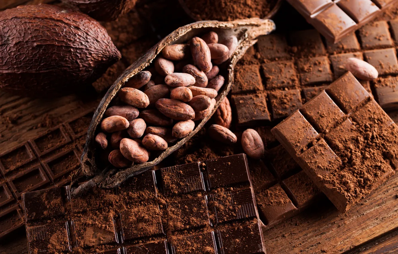 Фото обои шоколад, орехи, боке, какао
