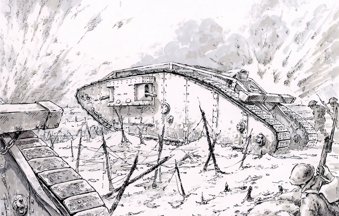 Фото обои атака, танки, пехота, первая мировая война