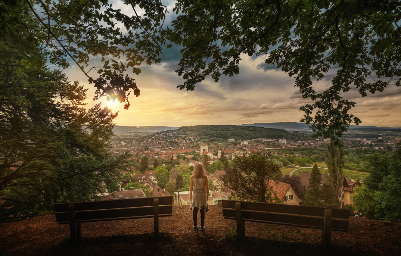 Фото обои город, вид, обработка, даль, Zürich, Watching over the city