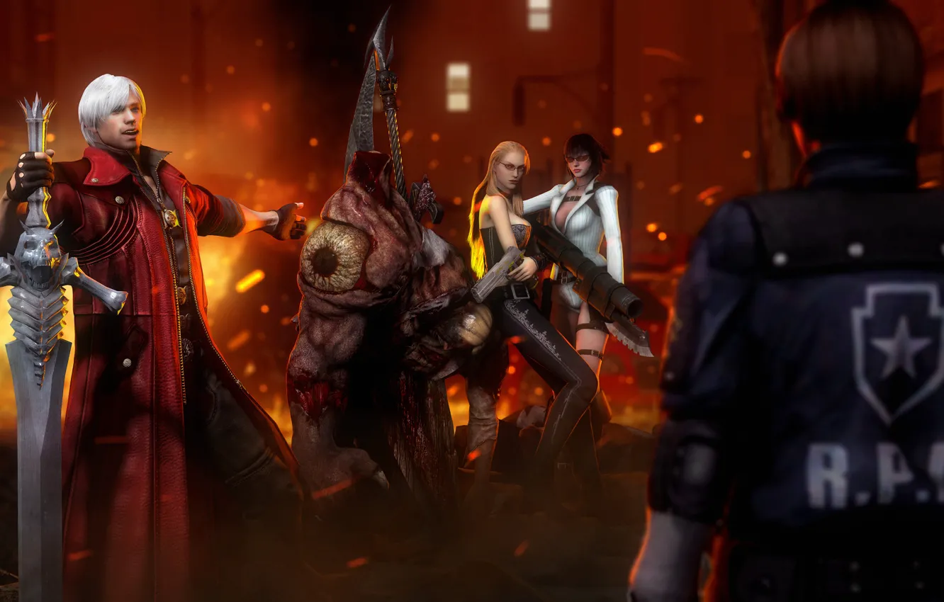 Фото обои Dante, Capcom, Devil may cry 4, Leon, Lady, William Birkin, Leon S. Kennedy, Trish