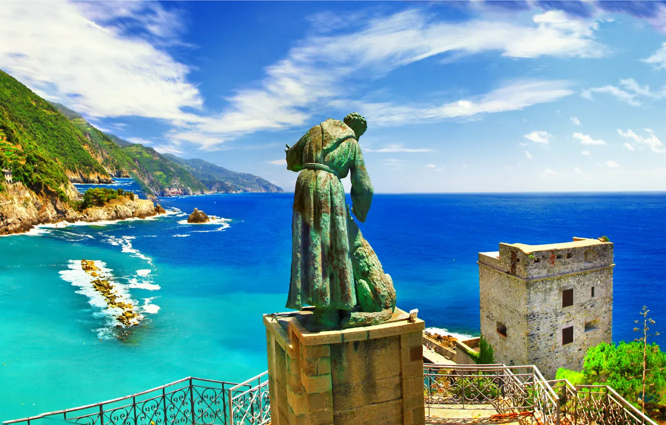 Фото обои море, скалы, берег, Италия, landscape, Italy, travel, Monterosso al Mare