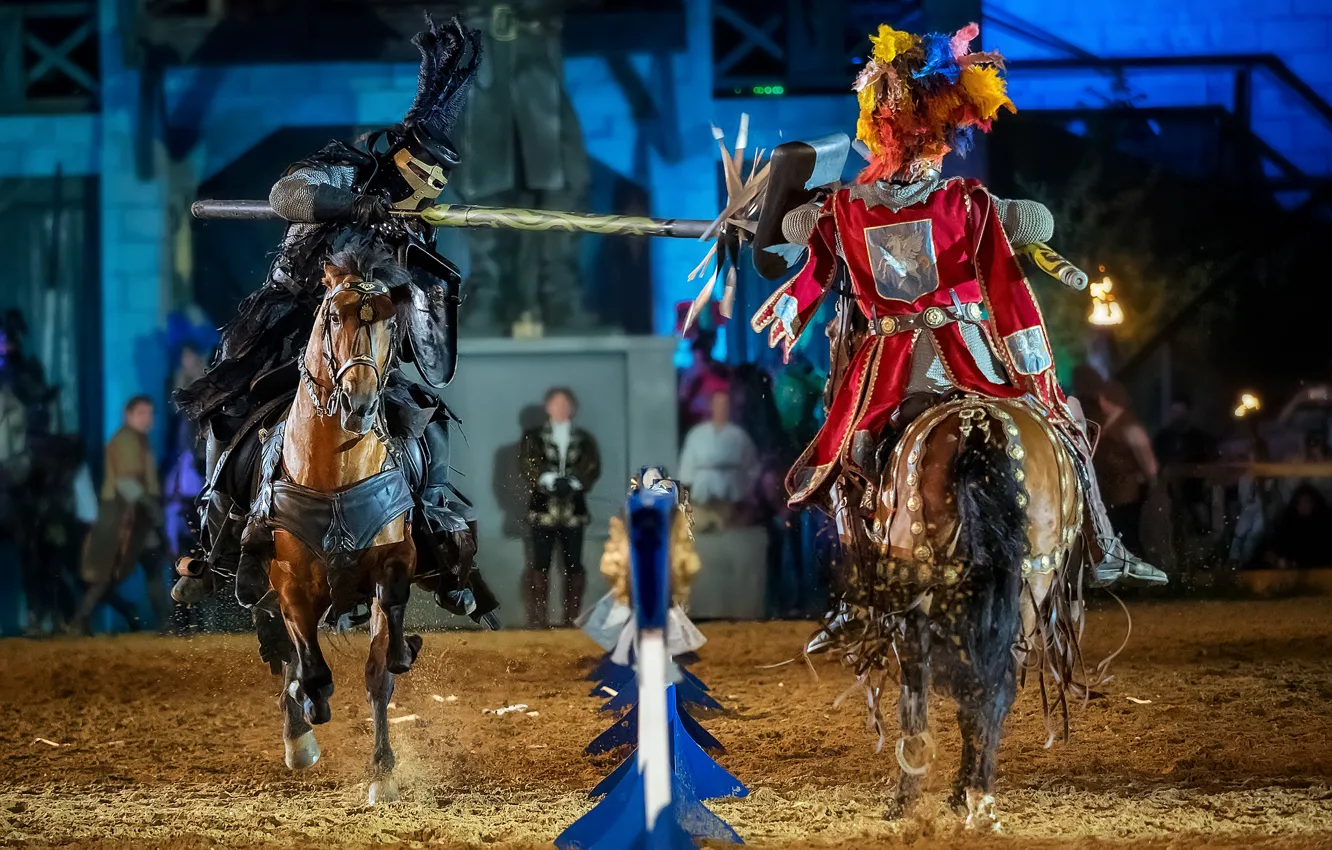 Фото обои стиль, скорость, лошади, рыцари, турнир