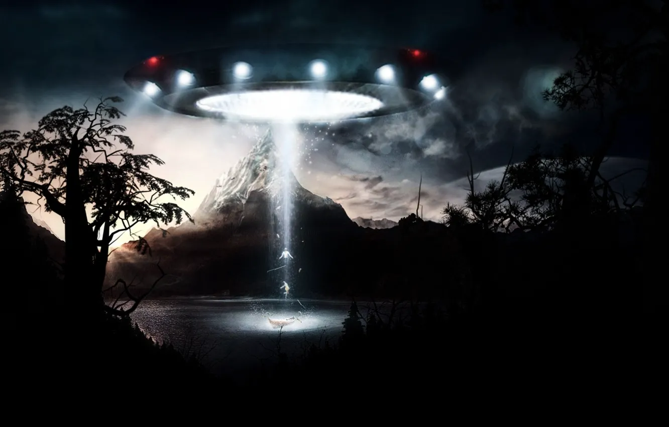 Фото обои dark, science fiction, digital art, UFO