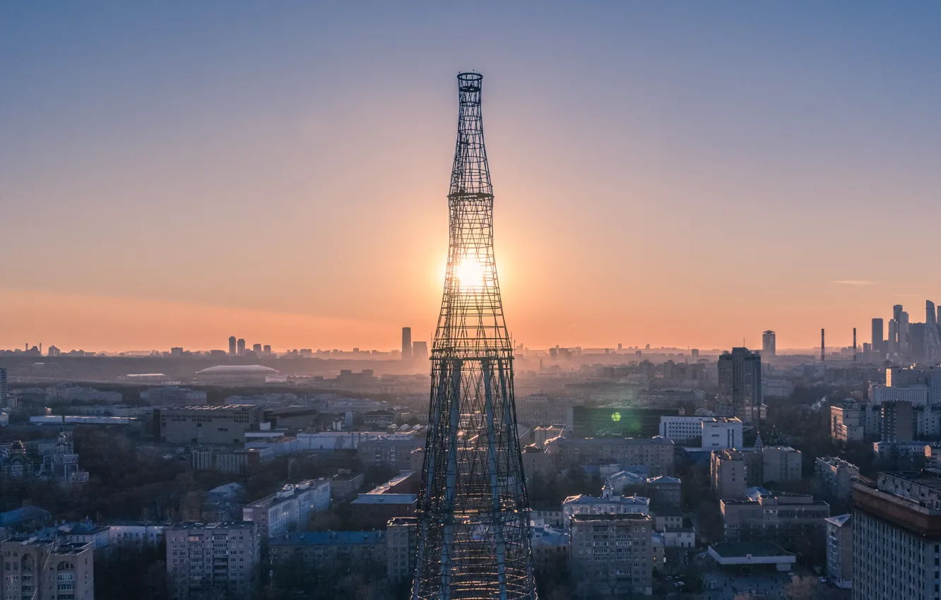 Фото обои солнце, город, башня, Сергей Полетаев, Sergei Poletaev