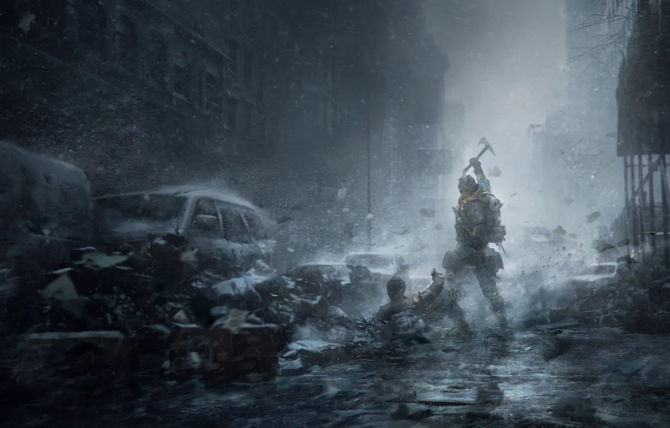 Фото обои Зима, Игры, Снег, Здание, Солдаты, Оружие, Ubisoft, Game