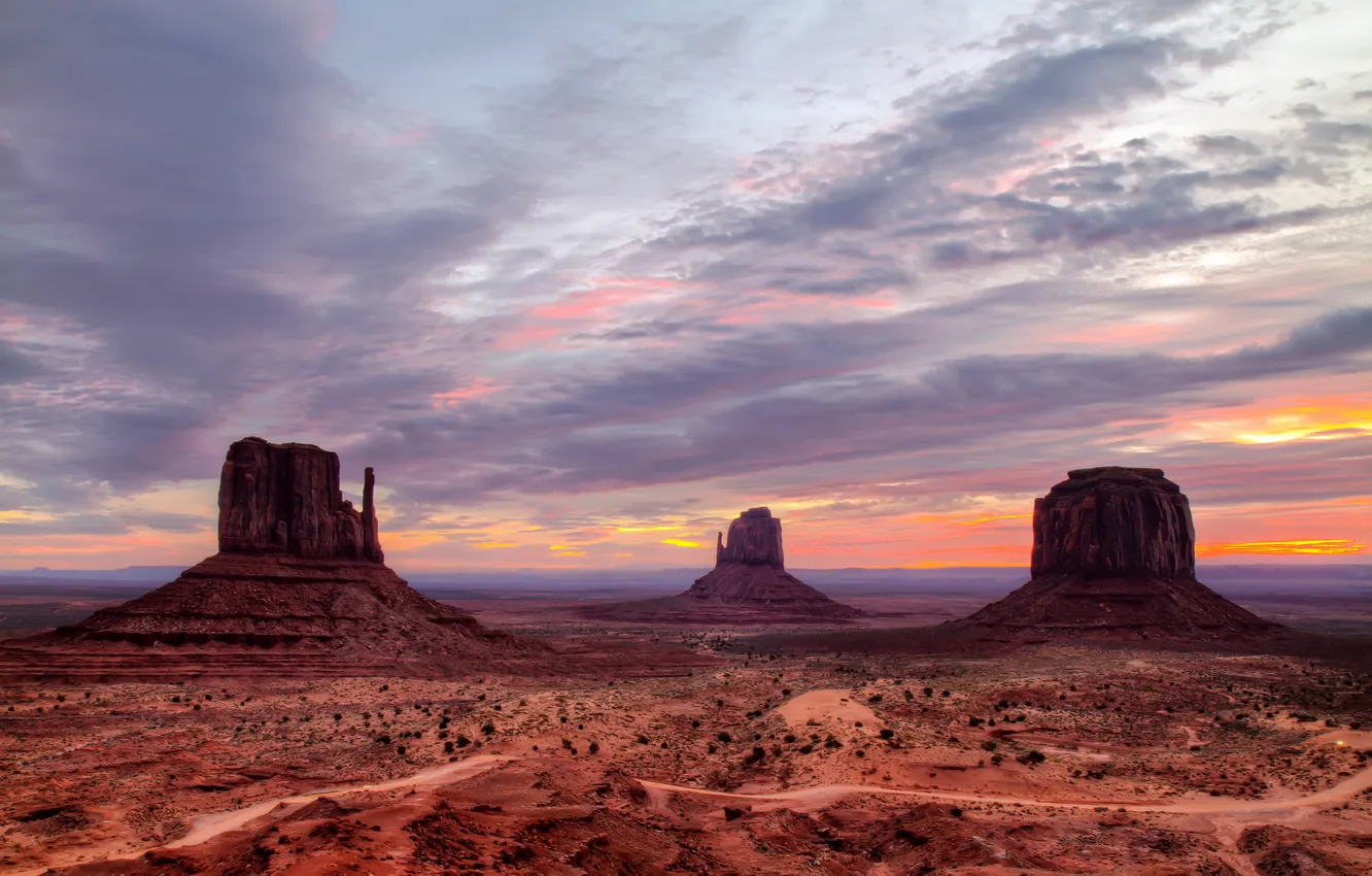 Фото обои небо, закат, пустыня, сша, долина монументов