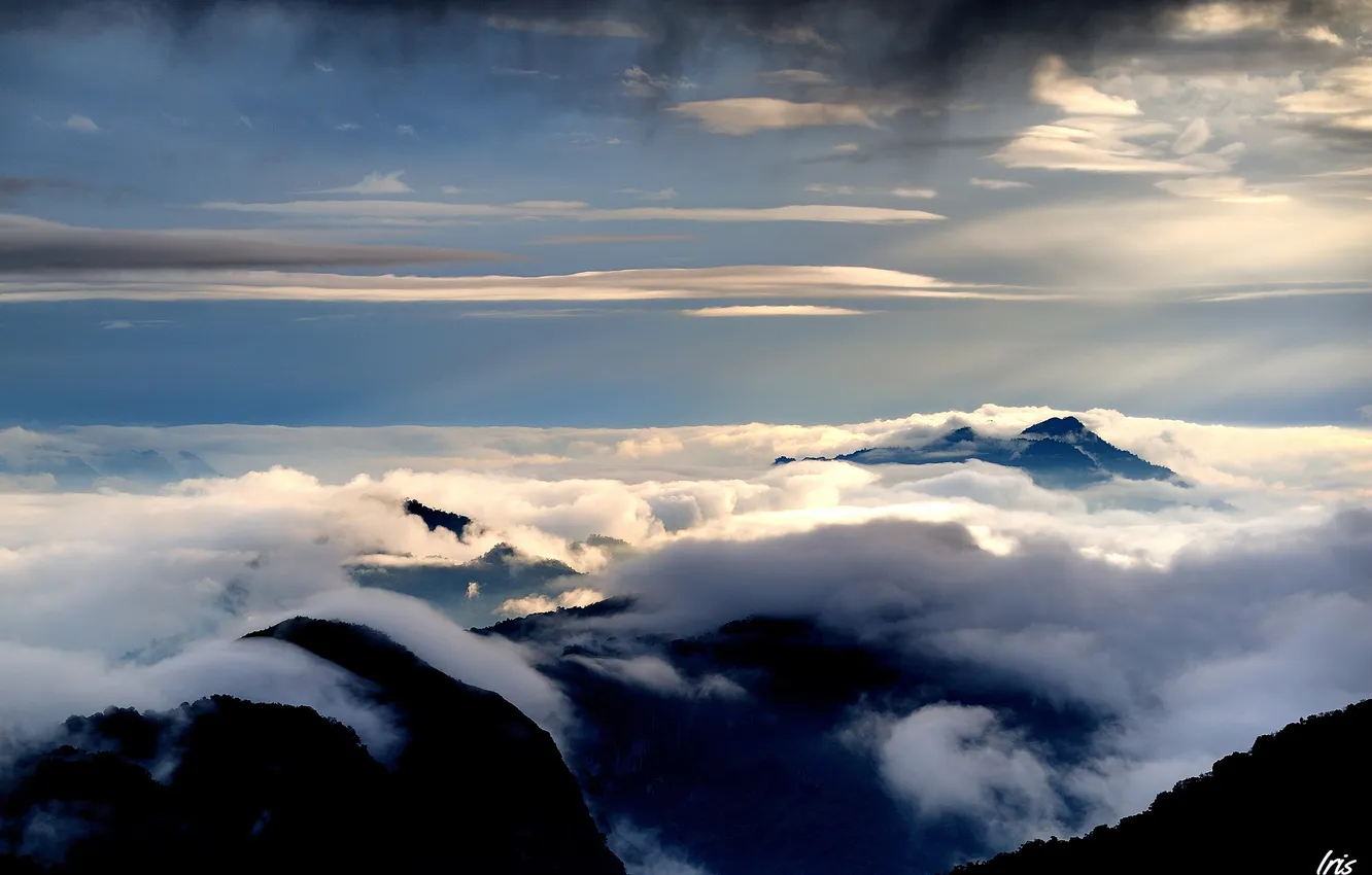 Фото обои облака, горы, вершины, высота