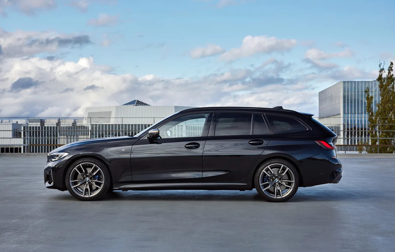 Фото обои чёрный, BMW, 3-series, универсал, в профиль, 3er, 2020, 2019