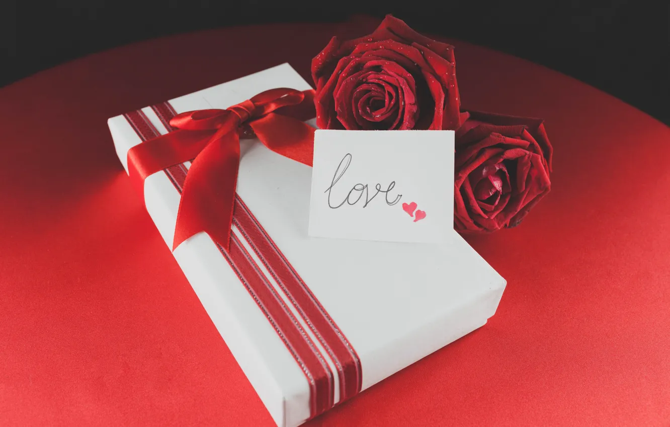 Фото обои лента, red, love, romantic, hearts, valentine's day, gift, roses