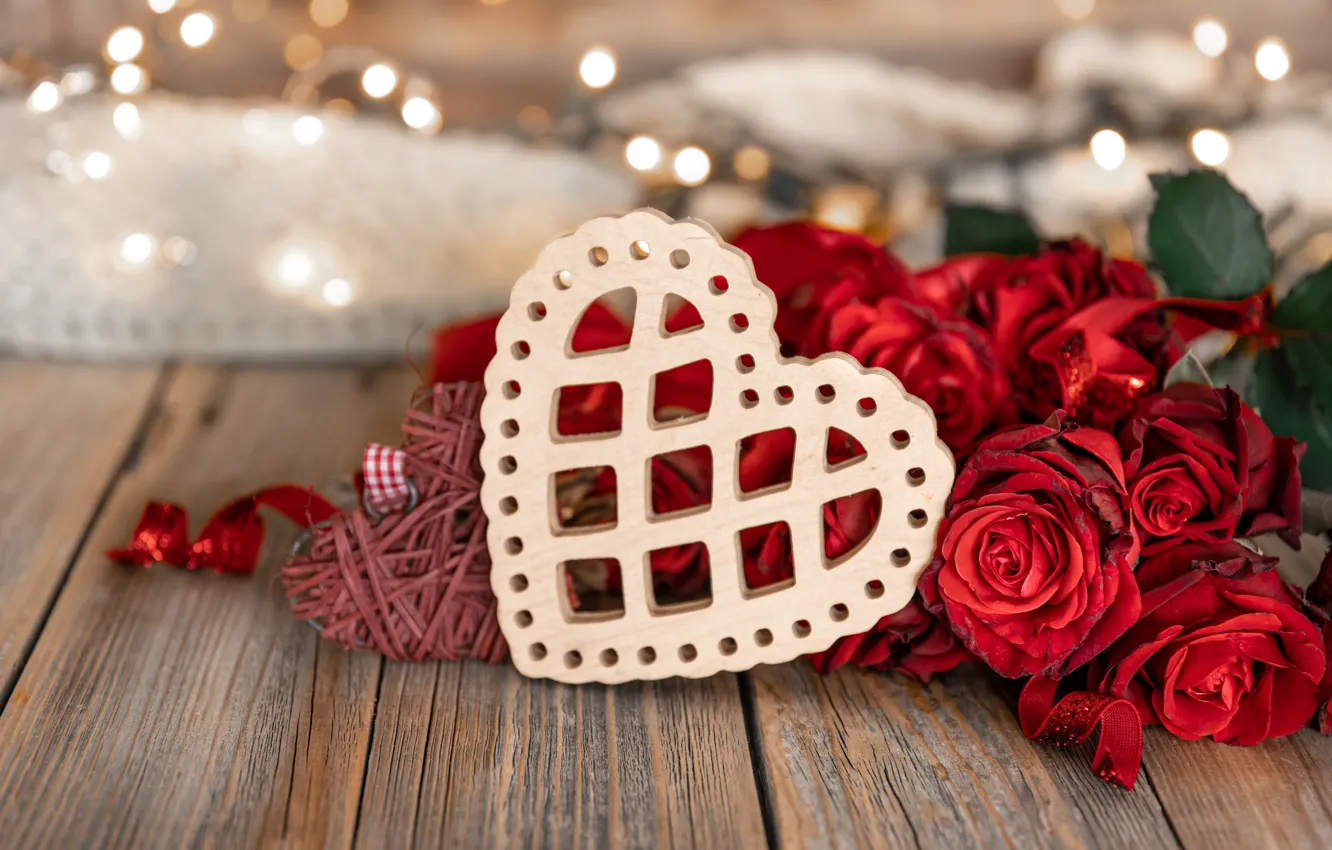 Фото обои любовь, цветы, подарок, романтика, розы, red, heart, flowers