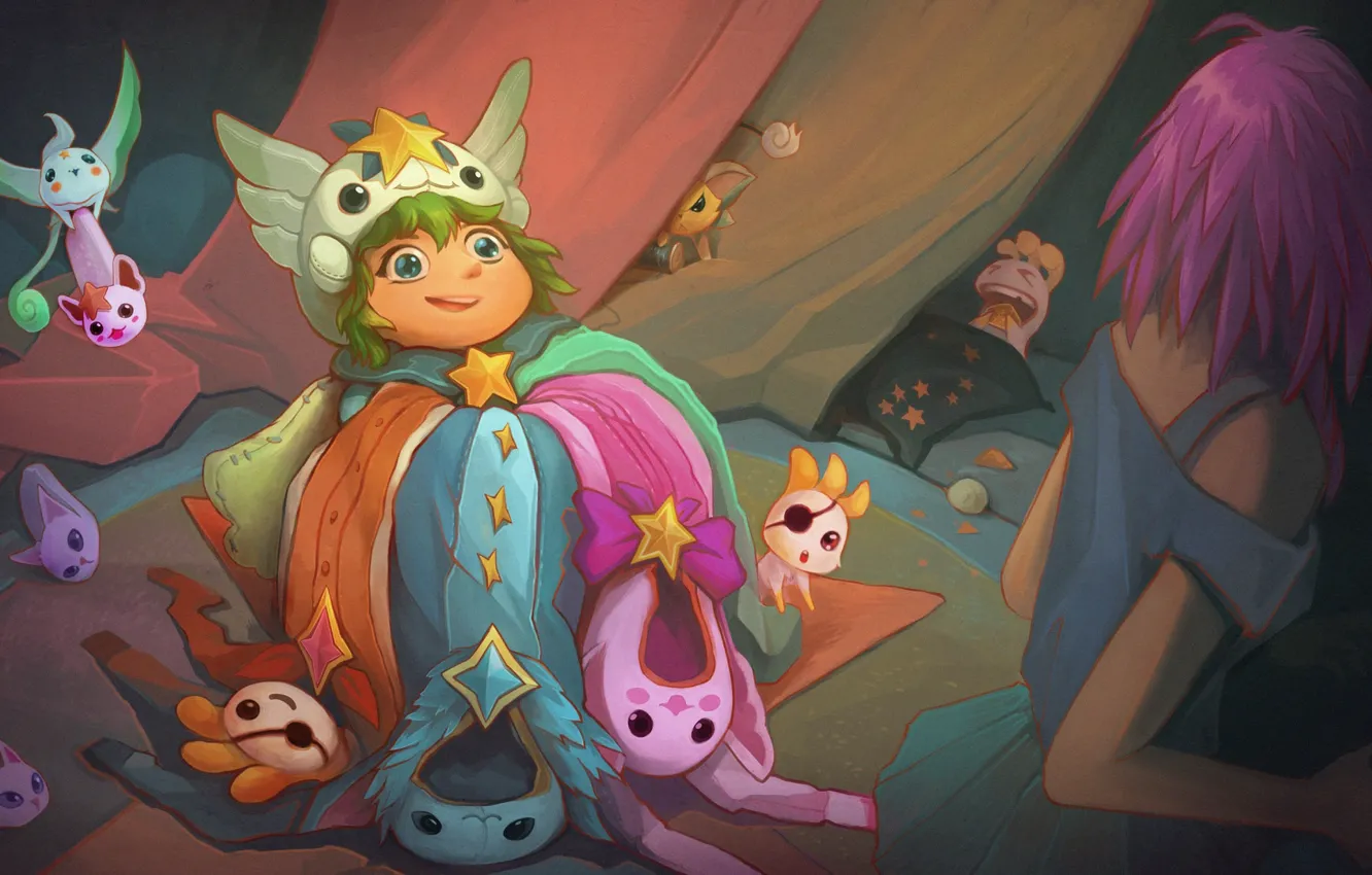 Фото обои одежда, Lux, League Of Legends, Lulu, Star Guardians, зверята