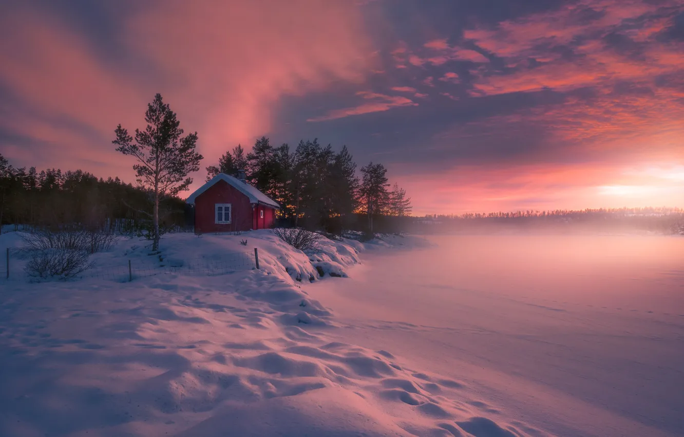 Фото обои дом, мороз, Норвегия, Norway, Ringerike