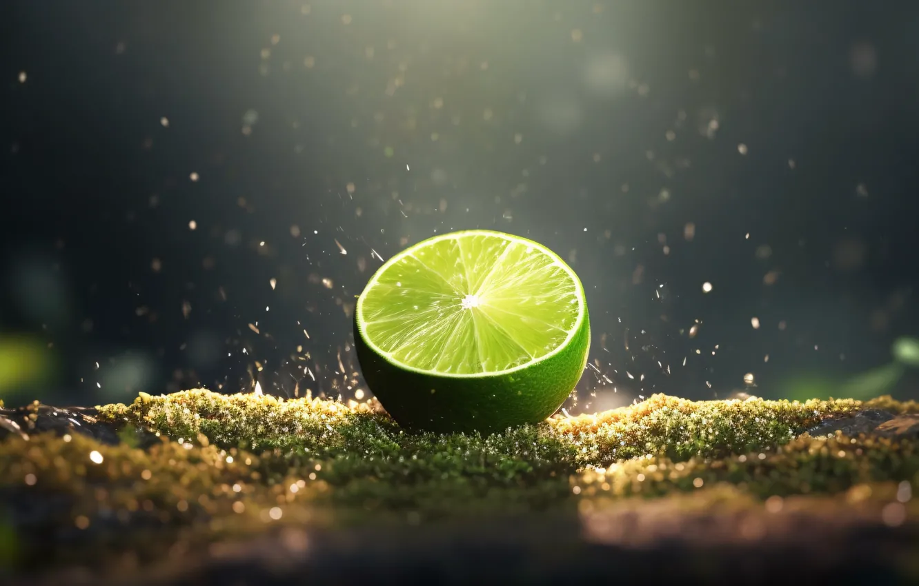 Фото обои nature, art, bokeh, lime, simple background, depth of field, ultrawide