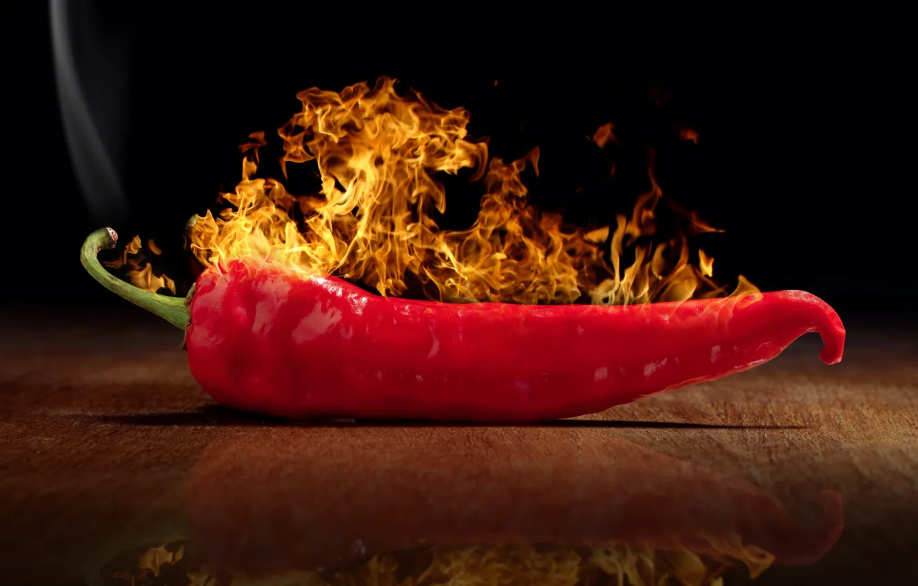 Фото обои отражение, огонь, перец, Fire, Chili, Pepper