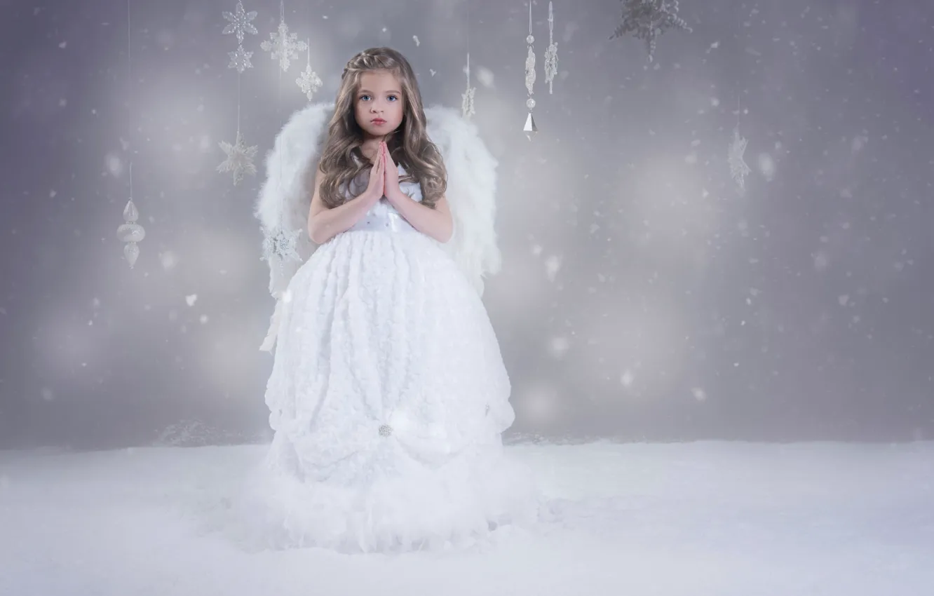 Фото обои ангел, девочка, holiday, Snow Angel