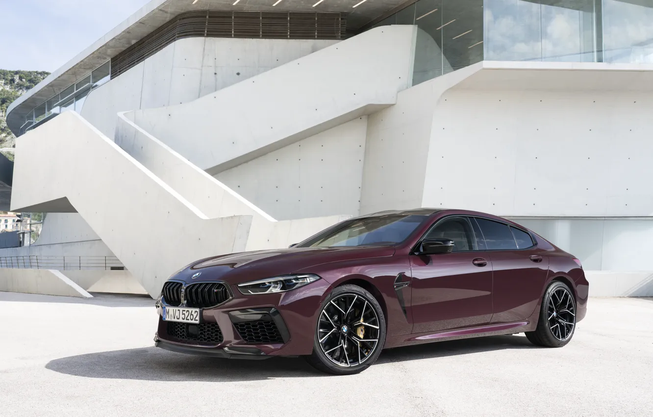 Фото обои купе, BMW, 2019, M8, четырёхдверное, возле здания, M8 Gran Coupe, M8 Competition Gran Coupe