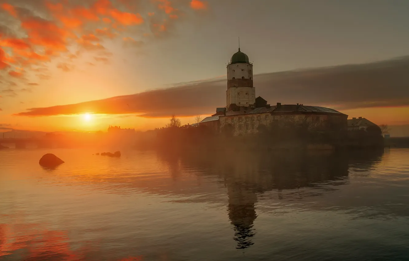 Фото обои замок, рассвет, утро, Россия, Выборг