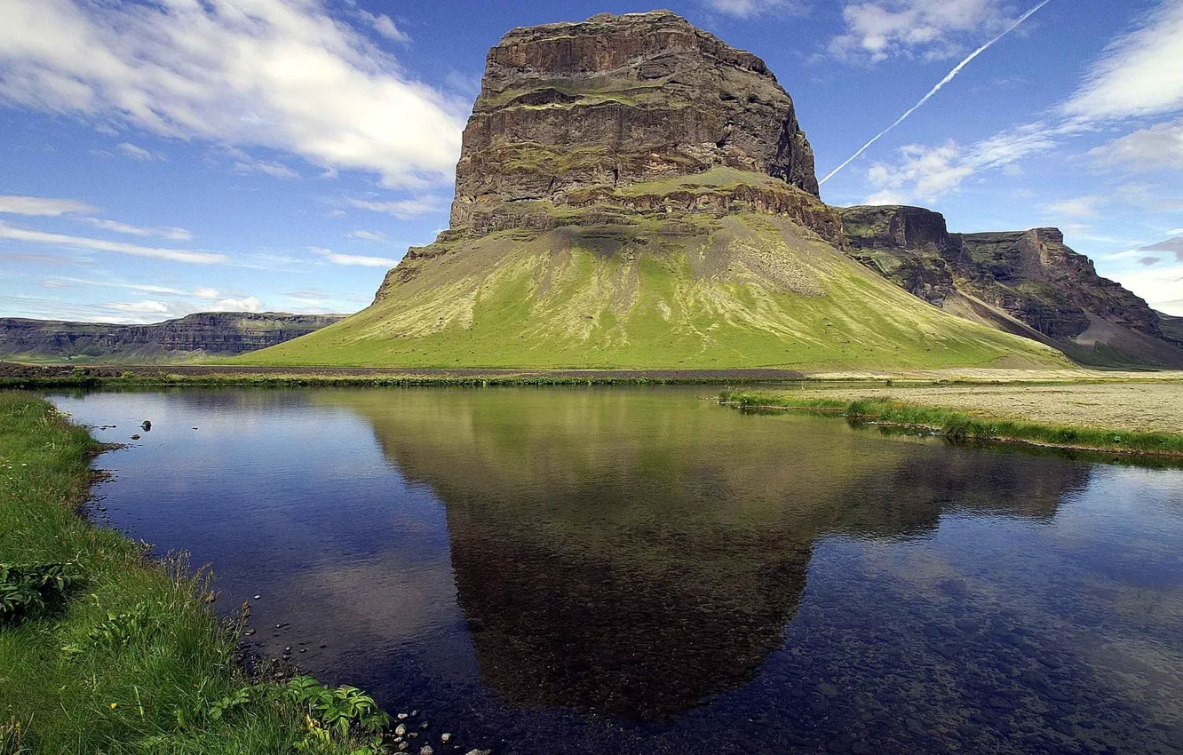 Фото обои grass, sky, landscape, water, cloud, reflect