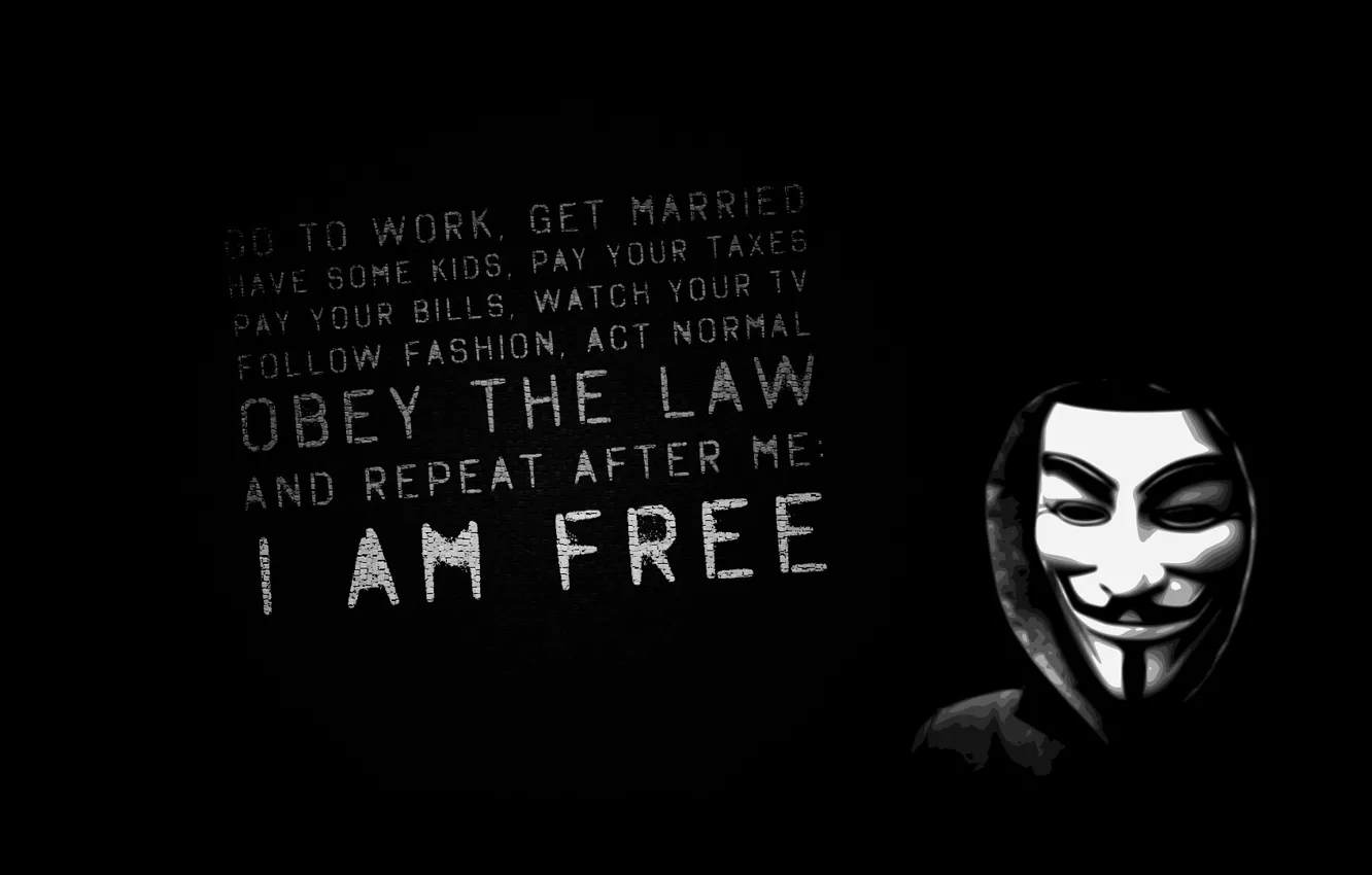 Фото обои Black, Smile, Mask, Text, V For Vendetta