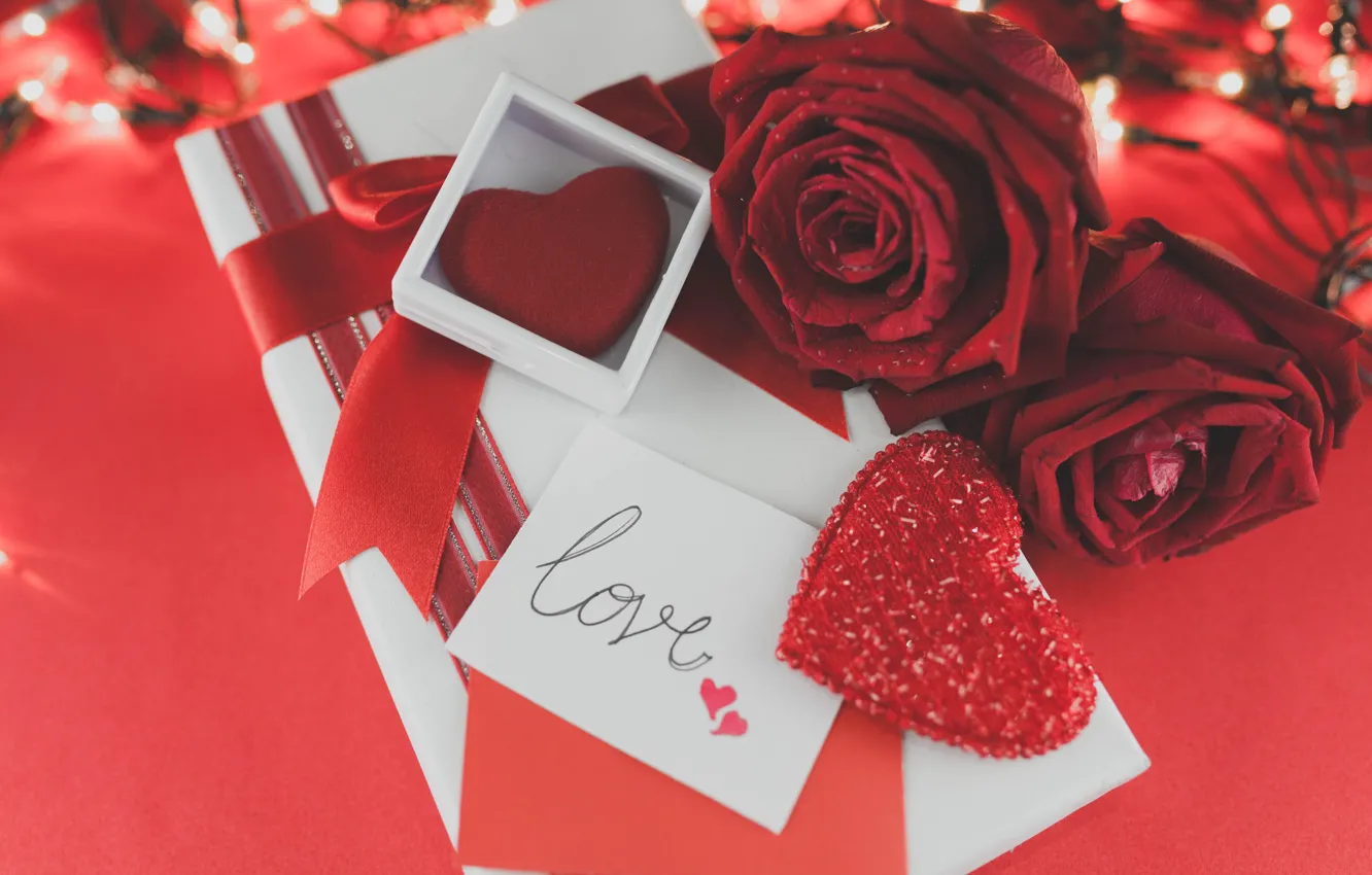 Фото обои red, love, romantic, hearts, valentine's day, gift, roses, красные розы