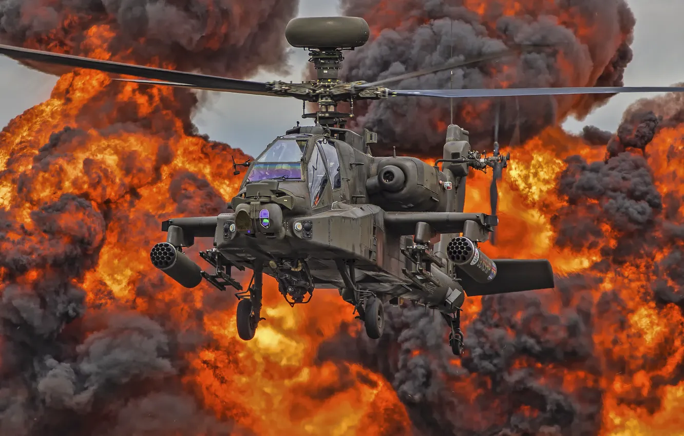 Фото обои огонь, вертолет, лопасти, Apache, AH-64D