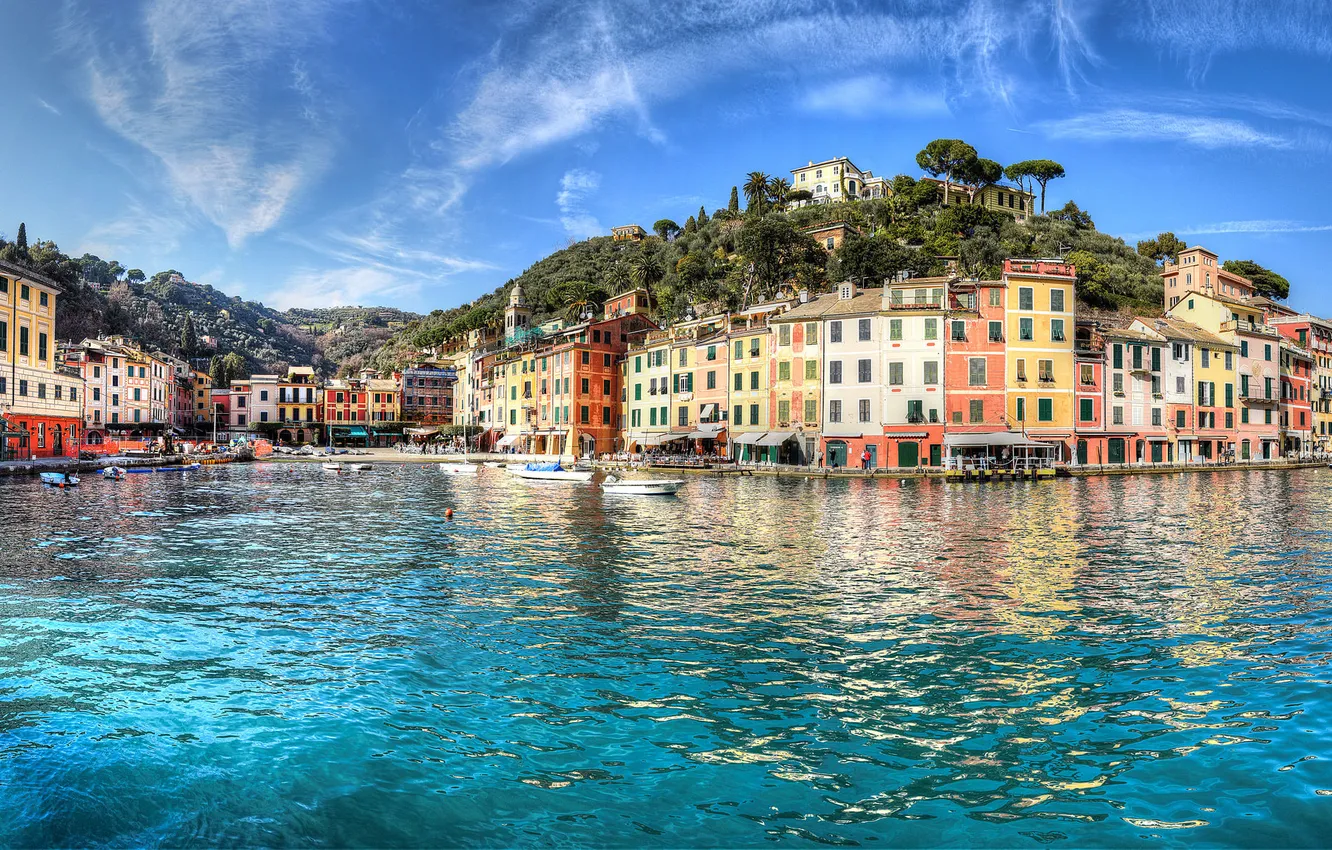 Фото обои море, здания, Италия, Italy, Лигурийское море, Портофино, Portofino, Лигурия