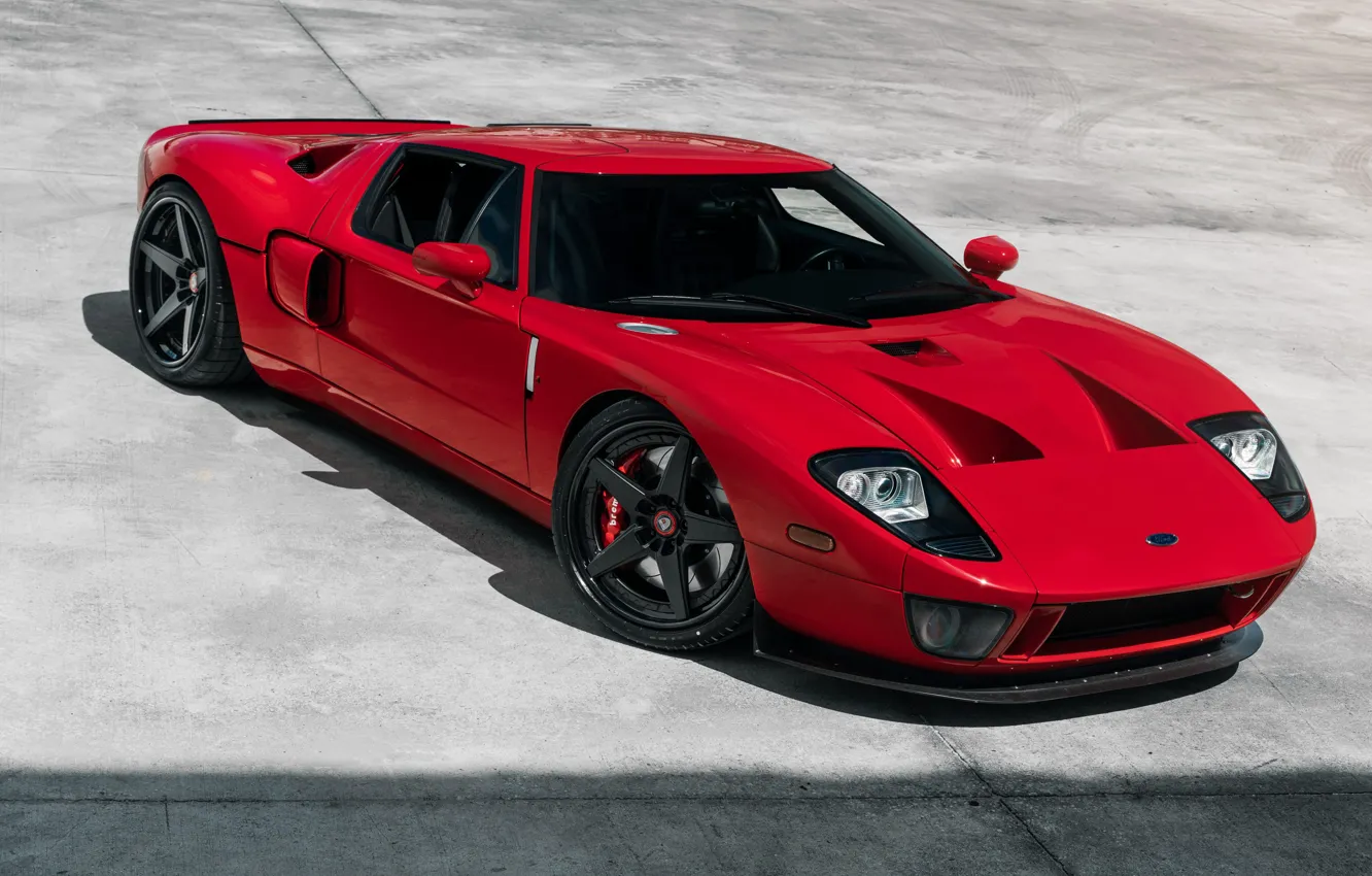Фото обои Ford, Ford GT, Red, Side, HRE, Black Wheels