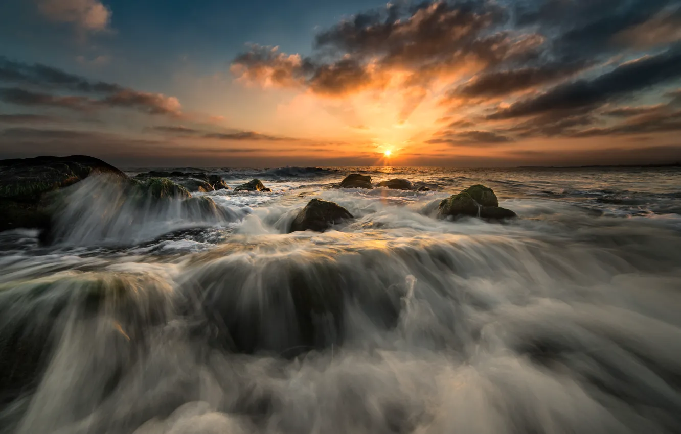 Фото обои море, волны, утро, waves, sea, morning