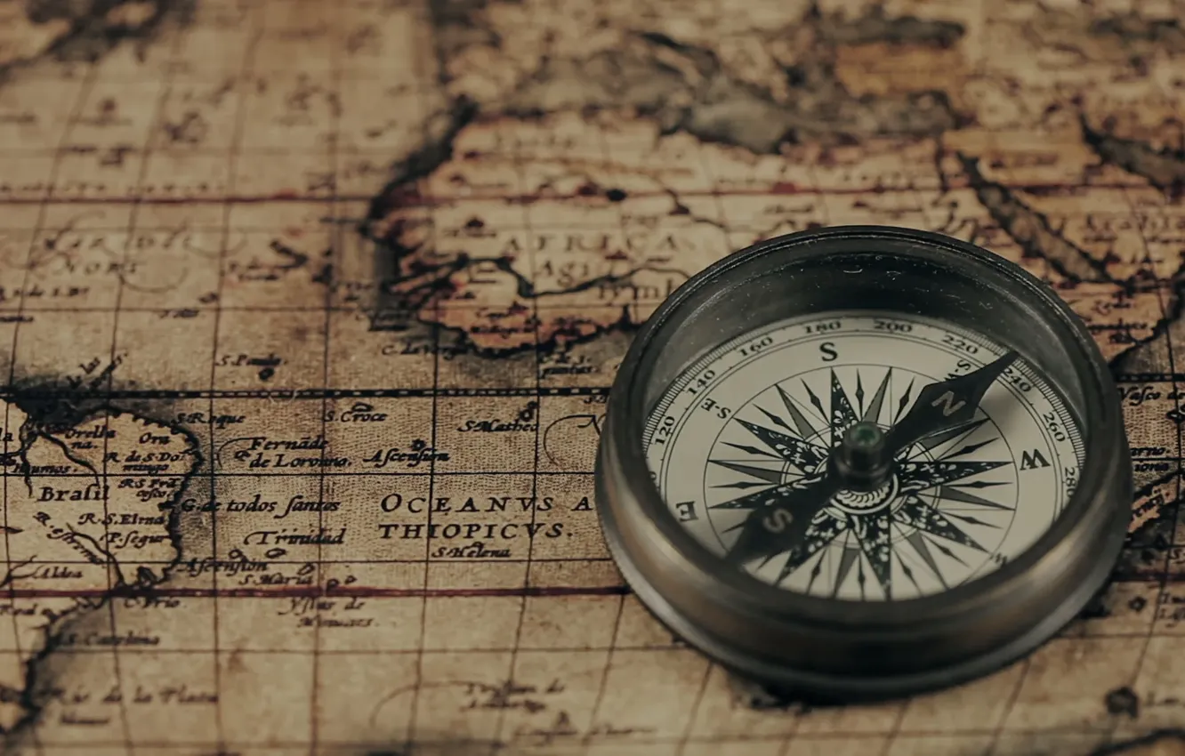 Фото обои vintage, винтаж, compass on ancient map, старый компас, old compass, компас на древней карте