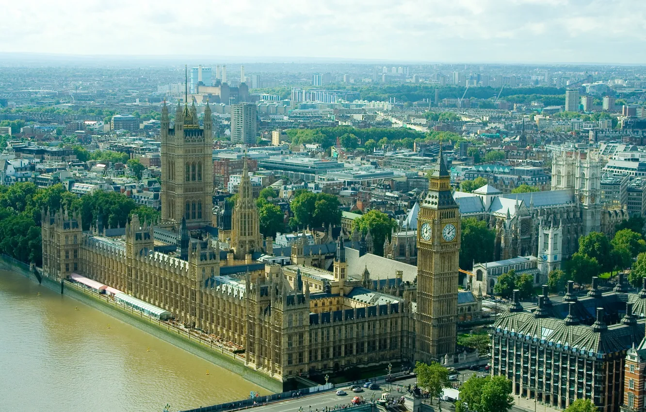 Фото обои город, фото, Англия, Лондон, сверху, Великобритания, Биг-Бен, Westminster Palace