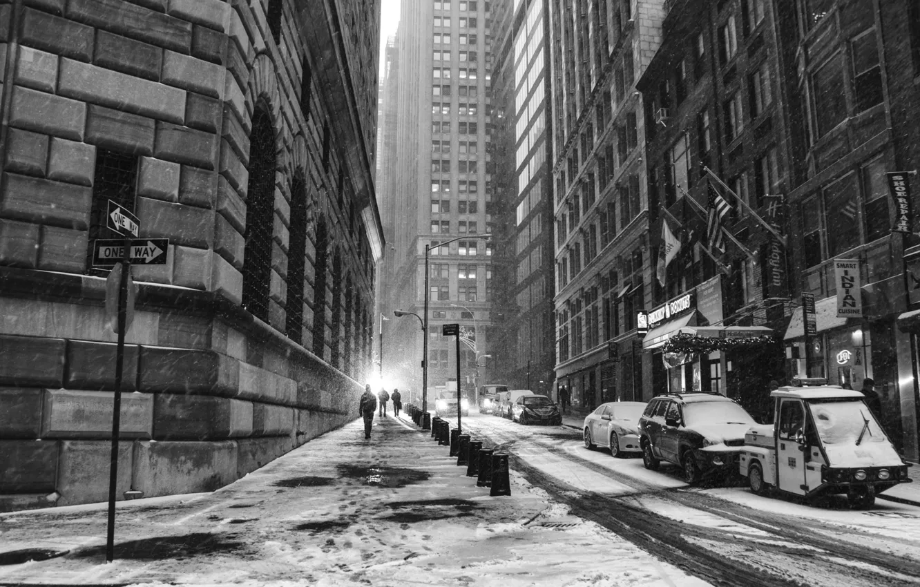 Фото обои USA, United States, Winter, New York, NYC, Snow, New York City, people