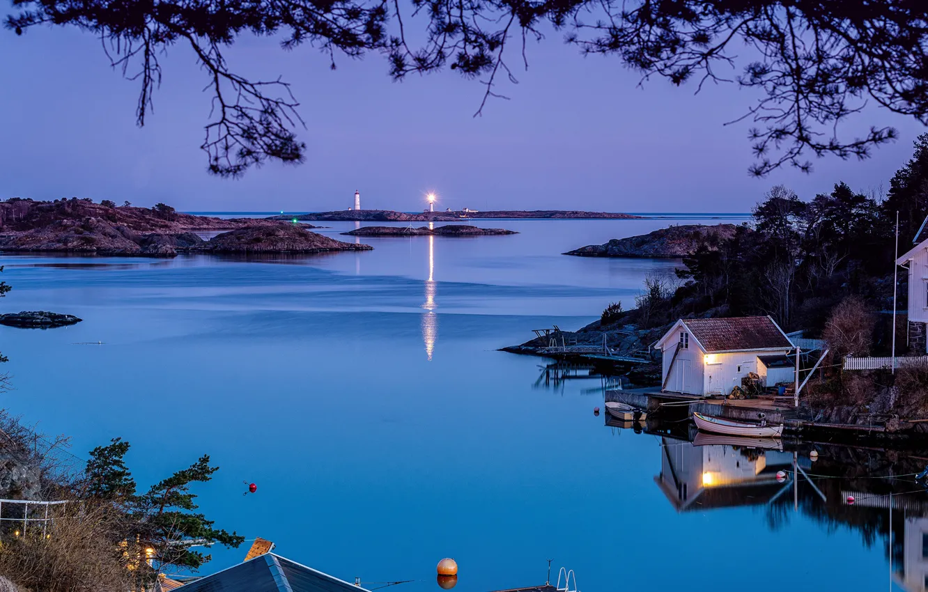 Фото обои пейзаж, природа, дом, маяк, вечер, Норвегия, берега, фьорд