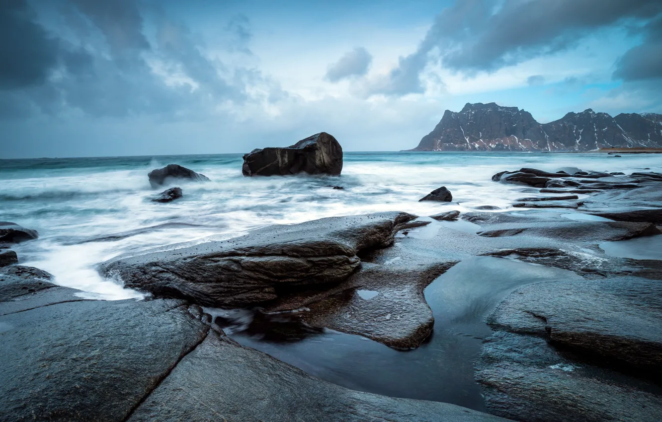 Фото обои Норвегия, Риф, Norway, Reef, Coast Evening, Leknes, Вечернее побережье, Лекнес