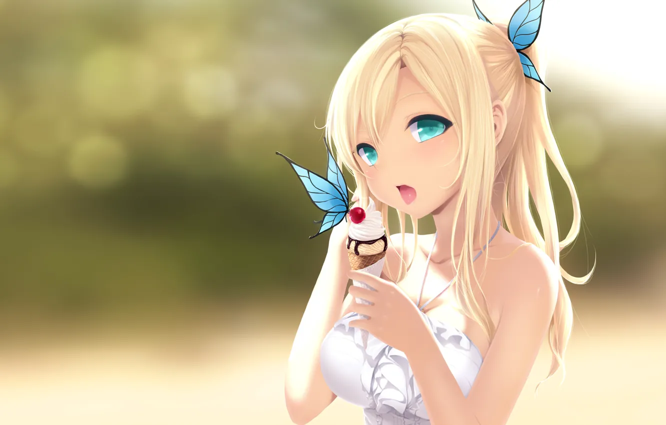 Фото обои бабочка, мороженое, девочка, рожок, сладкое, boku wa tomodachi ga sukunai, kashiwazaki sena