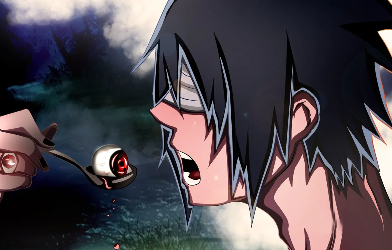 Фото обои глаз, страх, кровь, боль, Саске, Sasuke, Наруто, naruto