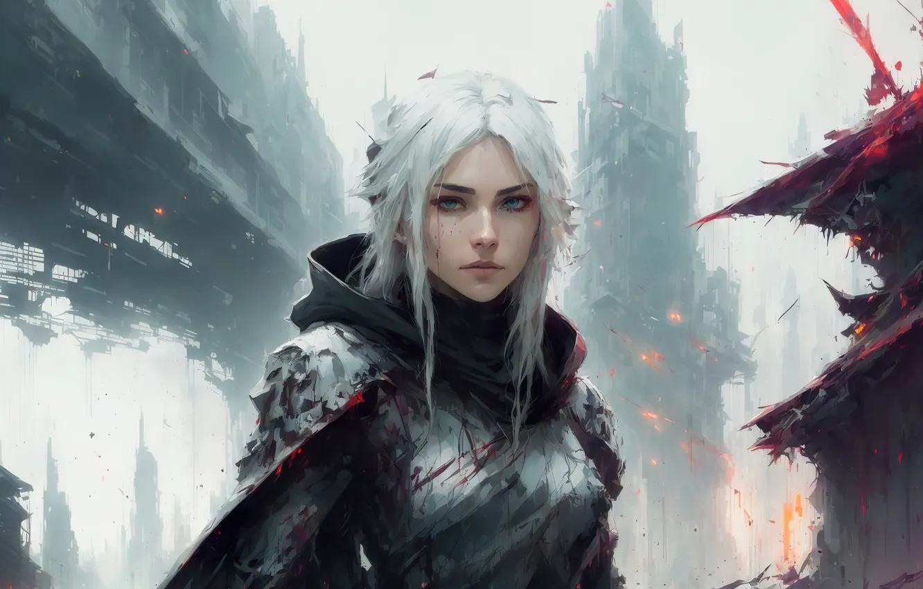 Фото обои girl, fantasy, art, blond, digital art, fantasy art, white hair, stand