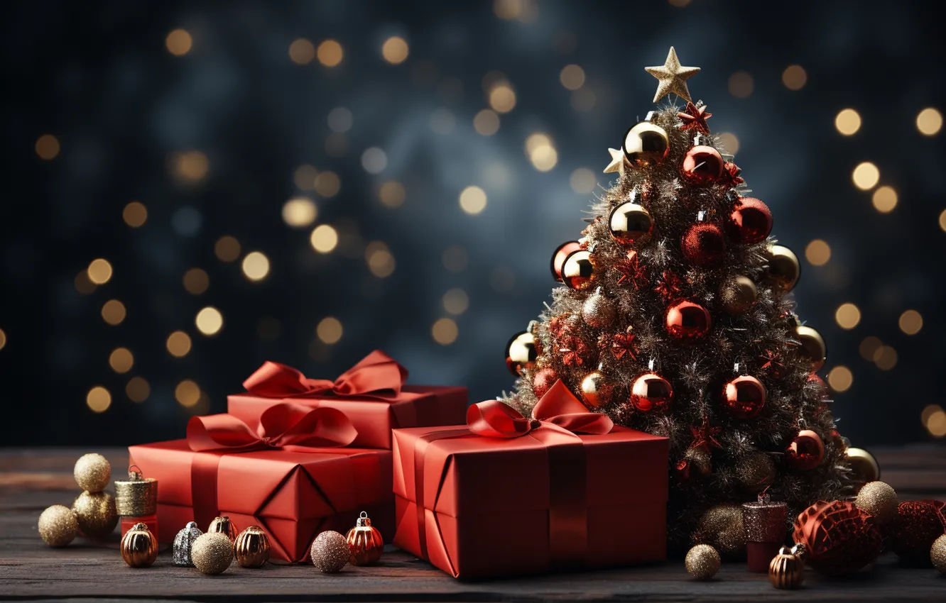 Фото обои елка, Рождество, подарки, Новый год, Christmas, tree, decoration, gift boxes